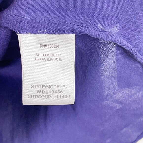 Halston Heritage Silk Button Back Long Sleeve Blouse Top Purple Size 4 Crew Neck - Picture 10 of 11